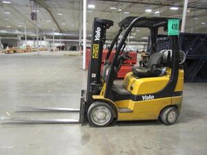 Yale Lift Truck Model: GLC050VXNVSE083; SN: A910V08178D; Capacity: 4700 lb; Type: LP; Hours: 15323; Truck Weight: 9110 lb; Does NOT Come With Propane