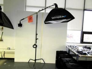 PROFOTO ACUTE D4 HEAD LIGHT W/ WESTCOTT PRO SOFTBOX 36" X 48" W/ AVENGERS D600 CHROME BOOM MINI W/ AVENGERS 2 RISERS BLK STAND