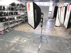 PROFOTO ACUTE D4 HEADLIGHT W/WESTCOTT PRO SOFTBOX 36"x48" PLUS AVENGER CHROME STAND, 2 RISERS