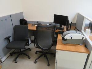 4-PERSON MODULER WORK STATION, (1) WOOD LEFT RETURN DESK AND (4) OFFICE DESK (4650 OAKLEYS LN HENRICO, VA 23231)