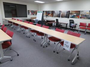 (5) ALLSTEEL WOODTOP FOLDABLE TABLES W/ (10) RED CHAIRS 5' X 2' X 29" (4650 OAKLEYS LN HENRICO, VA 23231)