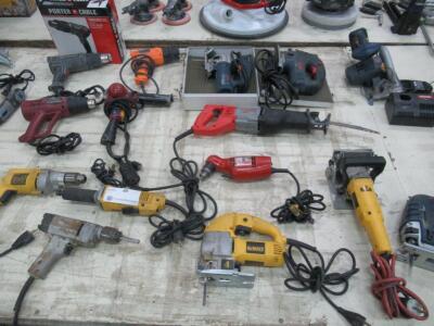 (LOT) ASSORTED ELECTRIC POWER HAND TOOLS (JIGSAWS, ROTARY SAWS, GRINDERS, SAWZALL, HEAT GUNS & DREMEL)