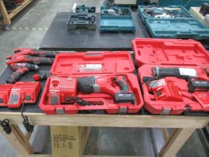 (2) MILWAUKEE BATTERY OPERATED SAWZALL'S MODEL 2471-20, (2) MILWAUKEE BATTERY OPERATED TUBING CUTTER, AND (1) MILWAUKEE BATTERY OPERATED DRILL / DRIVE