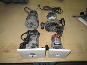 (3) ASSORTED PORTER CABLE ROUTERS (1) RYOBI ROUTER