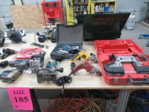 (LOT) ASSORTED ELECTRIC HAND TOOLS, (HEAT GUNS, JIG SAWS, BAND SAW, DRILLS, ROUTERS & JOINER