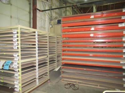 (LOT) ASSORTED SHEETS OF VENEER AND LAMINATE RACKS INCLUDED