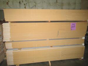 (58) SHEETS OF 1 1/4", 4'X10' MDF WHITE WITH BLACK BACKER, AND (61) SHEETS OF 3/4" 5'X8' MDF ALMOND WITH BLACK BACKER
