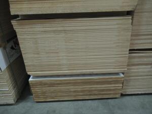 (LOT) (111) SHEETS OF 3/4" 4'X8' MDF MANITOBA MAPLE, (20) SHEETS OF 3/4" 4'X8' MDFV OAK, AND (50) SHEETS OF 1/4" 4'X8' MDFL DESIGNER WHITE