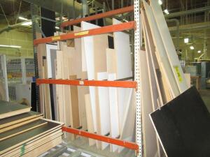 (LOT) ASSORTED SHEETS OF MDF, PLYWOOD AND ACRYLIC RACKS INCLUDED