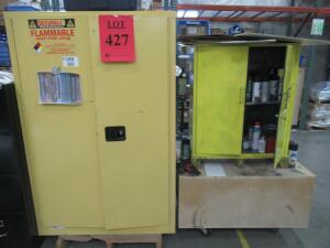 (2) STORAGE CABINETS WITH CONTENTS, DEGREASER, SPRAY PAINT, CLEANING SOLUTIONS, ADHESIVE, ACETONE AND ISOPROPANOL