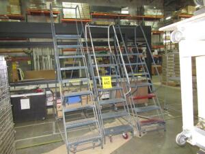 (2) 7 STEP SAFETY ROLLING LADDERS AND (1) 9 STEP SAFETY ROLLING LADDER