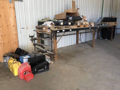 Lot of Asst. Parts, Fuel Cans, Tool Box, Steel Stand, etc. Located at 310-2nd Ave. Fox Creek, AB T0H 1P0