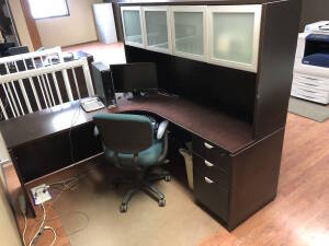 Lot of L-Shaped Desk, Dell Computer w/ Monitor, Task Chair, Folding Table, Fan, Side Chair, etc. Located at 310-2nd Ave. Fox Creek, AB T0H 1P0