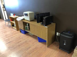 Lot of Hutch, Paper Shredder, Acer Computer w/ Monitor, Sentry Safe, (3) Book Shelves, Side Chair, 4-Drawer Lateral Filing Cabinet, etc. Located at 310-2nd Ave. Fox Creek, AB T0H 1P0