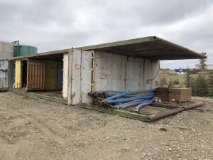 Lot of (2) 20' Sea Containers, (4) 40' Rig Mats, (2) Job Boxes, Asst. Hose, Fittings, Panels, Cut-Off Saw, Tires, Rims, etc. Located at 2020 1st Ave. Edson, AB, T7E 1T8