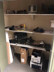 Lot of Asst. Shelves, File Organizers, Heaters, Hole Punches, Printers, etc. Located at 2020 1st Ave. Edson, AB, T7E 1T8