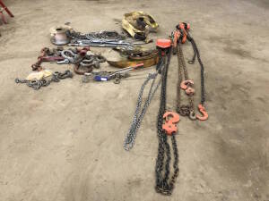 Lot of Asst. Straps, Clevises, Come Alongs, Cable etc. Located at 5603-50 Ave. Warburg, AB T0C 2T0
