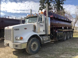 2005 Peterbilt 379 TriDrive Tank Truck, CAT C15 Acert Engine, 18 Spd Trans, 98,976 KM, Front Tires 385/65R22.5, Rear Tires 11R24.5, 16,000LB/54,990LB Front/Rears, A/R Susp., w/ 2002 Wabash 407 AL Spec Tank, 2 Compartment, 2,864 US Gal. Cap. each, T & E Pu