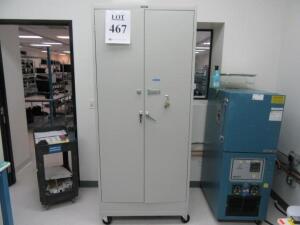 SANDUSKY STORAGE CABINET WITH ASST'D LAB DISPOSABLES, AND PLASTIC BINDS, (YELLOW LAB)