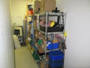 LOT OF ASST'D AIR FILTERS, HOSES, FLUORECENT TUBES, PRY LEVER BAR, STORAGE BOXES W/ RACKING (LAB NEXT TO BACK EXIT)