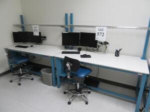 LOT OF (2) BENCH PRO WORK STATION W/ (2) CHAIRS AND MONITORS (LAB NEXT TO BACK EXIT)