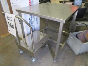 (1) STAINLESS STEEL TABLE AND (1) STAINLESS STEEL MOBILE CART W/ DRAWER (WAREHOUSE)