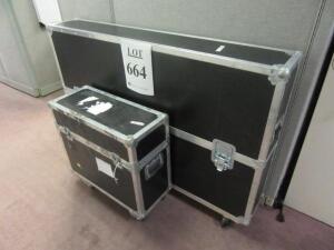 FLAT SCREEN TRAVEL CASE 61" X 10" X 41" AND (1) TRAVEL CASE 27" X 11" X 23"