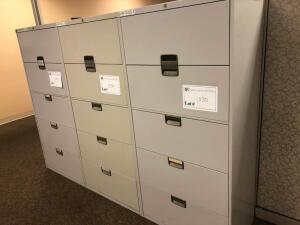 LOT OF 3, 5 DRAWER LATERAL FILE CABINETS (THIS LOT IS ON A DELAYED PICK UP UNTIL 7-26-20)