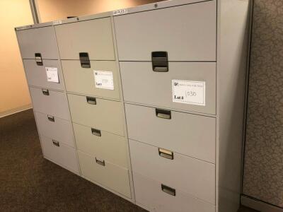 LOT OF 3, 5 DRAWER LATERAL FILE CABINETS (THIS LOT IS ON A DELAYED PICK UP UNTIL 7-26-20)