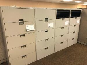 LOT OF 4, 5 DRAWER LATERAL FILE CABINETS (THIS LOT IS ON A DELAYED PICK UP UNTIL 7-26-20)