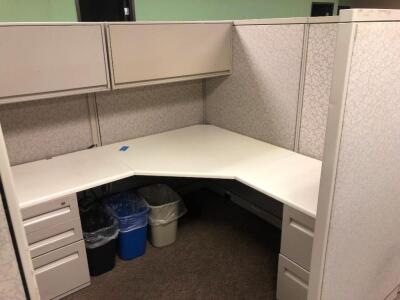 LOT OF 22, OFFICE CUBICLES, VARIOUS CONFIGURATIONS, INCLUDES APPROXIMATELY 24 OFFICE CHAIRS INSIDE CUBICLES, (LOT IS FURNITURE ONLY, LOT DOES NOT INCLUDE ANY IT EQUIPMENT OR ELECTRONICS)