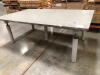 LOT OF 6 PACKAGING TABLES, 5 ARE BROWN TOP, 1 IS GREY TOP - 2