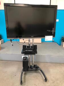 LOT, TOSHIBA 55" TV W/REMOTE, SAMSUNG DVD PLAYER W/REMOTE, SAMSUNG SPEAKER SYSTEM, LOGITEC COMPUTER SPEAKERS, ROLLING TV STAND