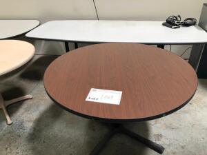 LOT, 2 ROUND BREAKROOM TABLES 42" AND 48", 2 RECTANGLE BREAKROOM TABLES 42" W X 96" L, 1 COAT RACK