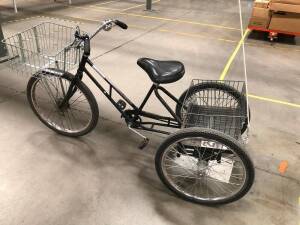 LOT, 7 TRICYCLES WITH BASKET ON BACK (1 NEEDS REPAIR)