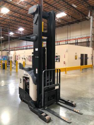 CROWN STAND UP REACH TRUCK, MODEL RR5225-45-300, SERIAL # 1A322481, WITH BATTERY, HOURS 5613, WITH MOTOROLA VC5090, WITH SYMBOL LS3578-ER20005WR (THIS LOT HAS A DELAYED PICK UP UNTIL 7-28-20)