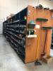 LOT, 8 ROWS OF METAL SHELVING, 1 ROW AGAINST WALL, APPROXIMATELY 99 SECTIONS, INCLUDES SHELF CONTENTS (MOSTLY SPARE PARTS), 2 YELLOW CABINETS, MISC FURNITURE - 4