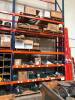 LOT, PALLET RACK PLUS PARTS. CONVEYOR SPARE PARTS CONSISTING OF ALL ITEMS ON RACKING AND 10 PALLETS ON FLOOR IN FRONT OF RACKING, 4 SECTIONS PALLET RACKING (5 UPRIGHTS 34" DEEP X 25' TALL, 54 BEAMS 9' LONG), AS SHOWN. - 4