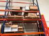 LOT, PALLET RACK PLUS PARTS. CONVEYOR SPARE PARTS CONSISTING OF ALL ITEMS ON RACKING AND 10 PALLETS ON FLOOR IN FRONT OF RACKING, 4 SECTIONS PALLET RACKING (5 UPRIGHTS 34" DEEP X 25' TALL, 54 BEAMS 9' LONG), AS SHOWN. - 14