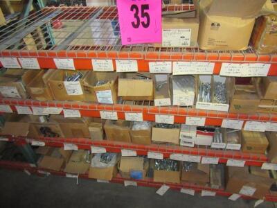 Assorted Hardware Cap Screws, Bolts, Washers, Nuts Sizes: 3/4''-10x4 3/4'', 5/8''-11x2 3/4'' (4 shelves)
