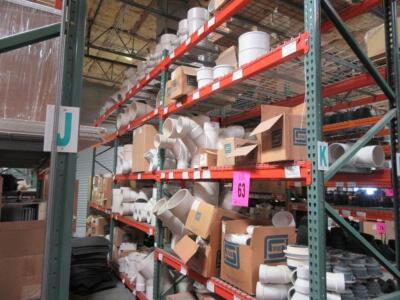 Assorted PVC Pipe Fittings, Sanitary Tee, Double Comb WYE, Double WYE, WYE Reducers, Reducer Sockets (14 shelves)