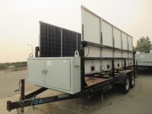 2014 SCT 20 Mobile Solar Generator - Mobile Solar Generator From DC Solar ( TRAILER MISSING HITCH, NO BATTIERS, CUT CABLES) Consists of: 2 SMA Convert