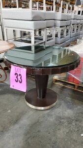 42 INCH ROUND WOOD TABLE GLASS TOP