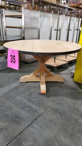 54 INCH ROUND ALL WOOD TABLE WITH METAL RING