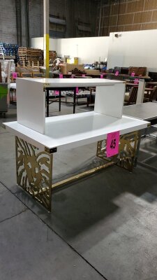 65 INCH NESTING TABLE SET OF 2 METAL BASE WHITE AND GOLD