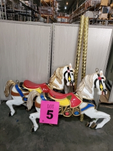 LOT OF 2 , 32 INCH TALL CAROUSEL HORSE STATUE CAST IN RESIN