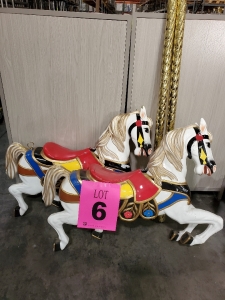 LOT OF 2 , 32 INCH TALL CAROUSEL HORSE STATUE CAST IN RESIN