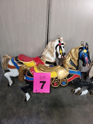 LOT OF 2 , 32 INCH TALL CAROUSEL HORSE STATUE CAST IN RESIN ( NO POST)
