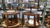 LOT OF 9 ASST'D ROUND TIERED DISPLAY TABLES WALNUT - 2