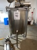 STAINLESS STEEL VERTICAL TANK WITH TIGEAR MIXER MODEL 20AZ50L14 AND PUMP, APPROX. 34" DIA x 38" H